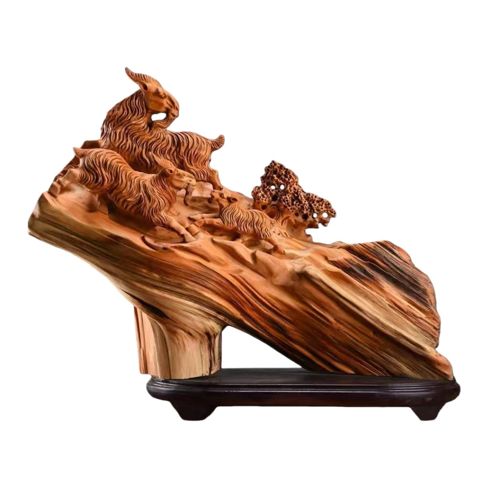 天然木彫り置物「三陽開泰」60cm 職人手作り