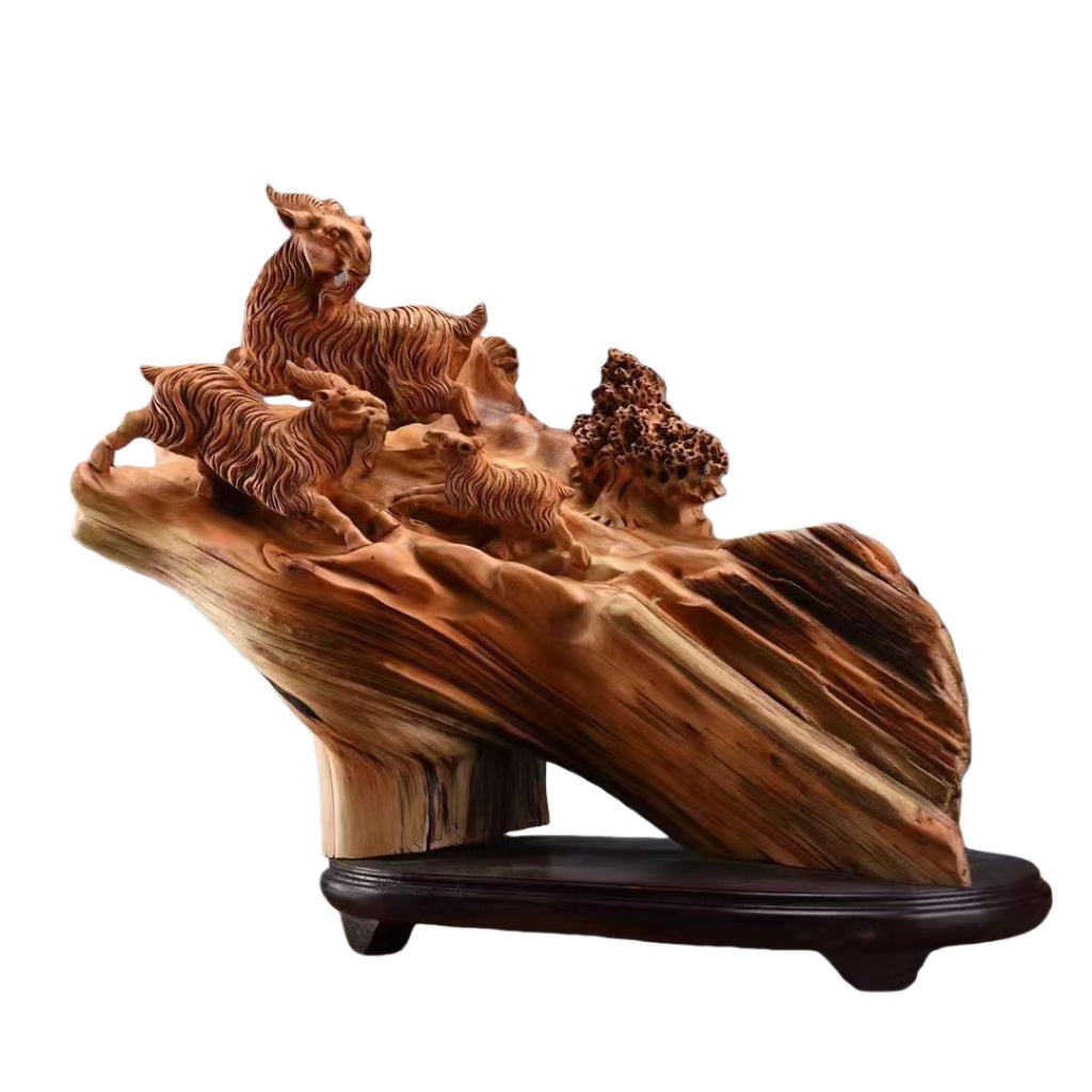 天然木彫り置物「三陽開泰」60cm 職人手作り