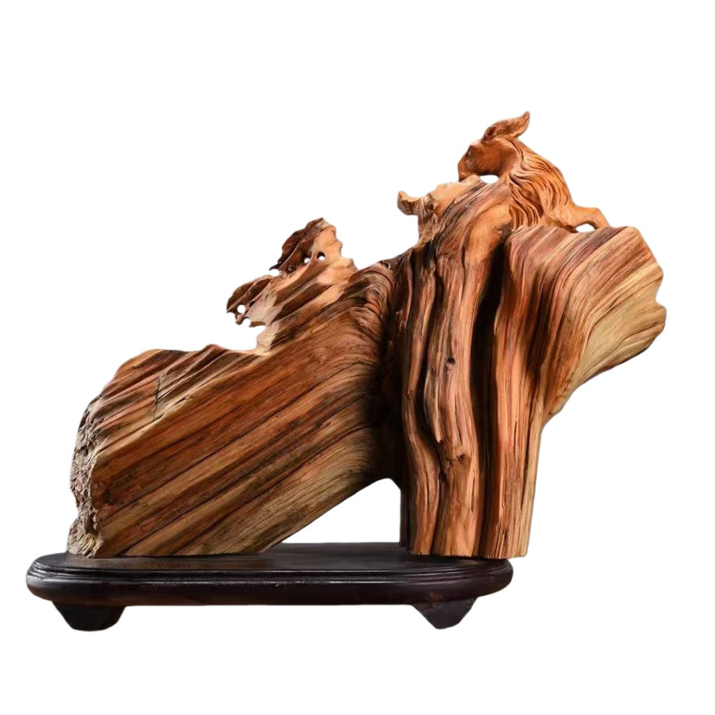 天然木彫り置物「三陽開泰」60cm 職人手作り